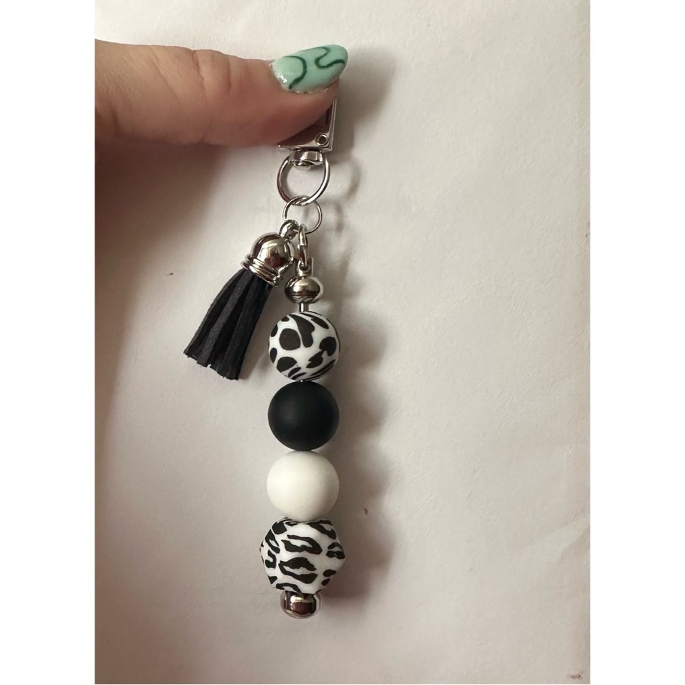 Black and White Beaded Keychain